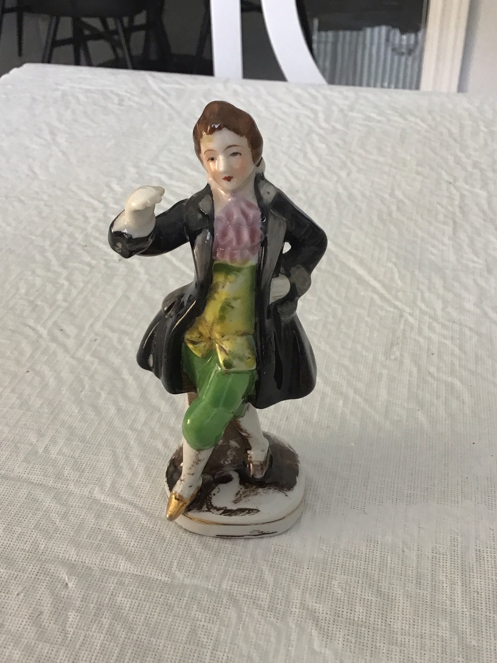 Decorative Porcelain Figurine in Black, Green & Gold Occupied Japan. #60
